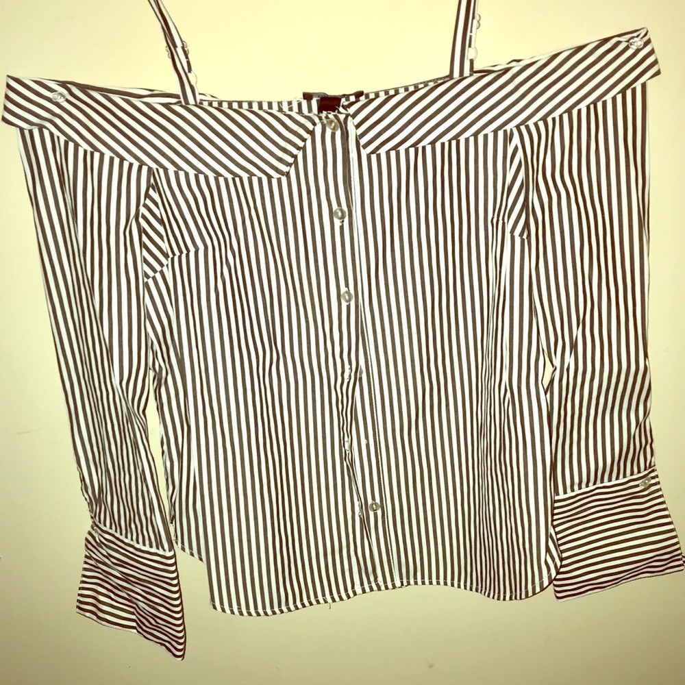 Striped Off-Shoulder Button Up